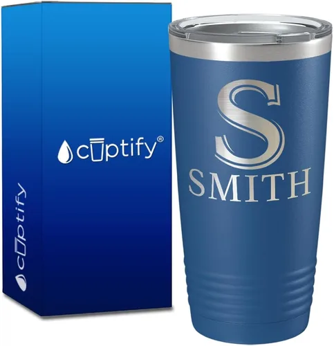 Vista 41 de Vaso personalizado de regalo de cumpleaños para mujeres y hombres, con monograma de escritura dividida, inicial y nombre grabado en negro, taza