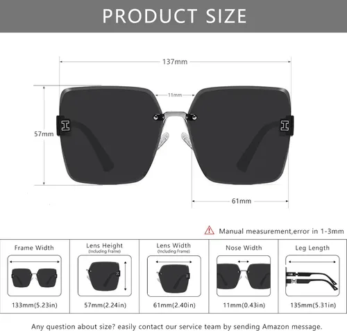 Vista 2 de WMAO Gafas de sol para mujer, estilo vintage, protección UV, marco ligero, sin marco, cuadrado