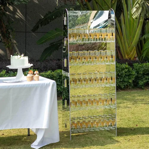 Vista 16 de Tableclothsfactory Estante para copas de vino de 2 niveles con acabado de espejo negro, soporte de espuma para 18 flautas de champán, 25 pulgadas