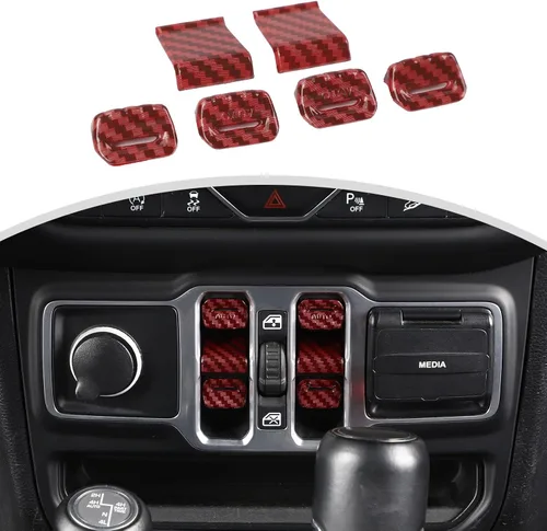 Vista 20 de Cherocar 4 piezas de cubierta de botón de interruptor de ventana Accesorios interiores para Jeep Wrangler JL JLU y Gladiator JT 2018-2026