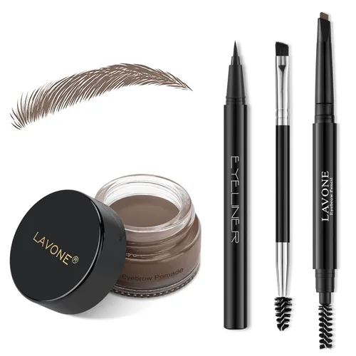 Vista 27 de LAVONE Kit de lápiz de sello para cejas, kit de maquillaje triple con lápiz de ceja impermeable, delineador, pomada de cejas y cepillo de cejas