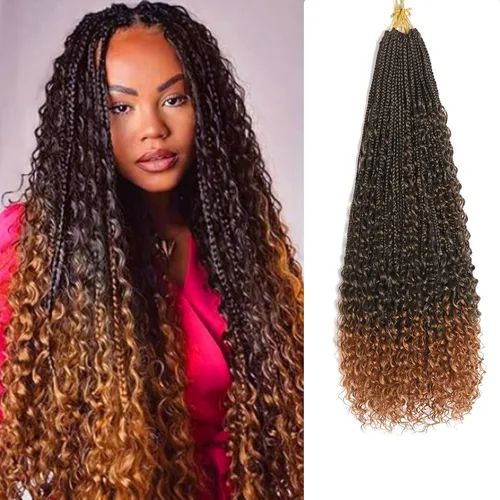 Vista 22 de Flagship 9 Paquetes Goddess Box Braids Cabello de Ganchillo para Mujeres Negras - 10 Pulgadas Pre-enrollado con Puntas Rizadas, Estilo Bohemio 1b