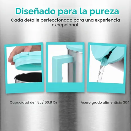 Vista 6 de Cabilock Jarra de acero inoxidable de 60.8 onzas con tapa, jarra de acero inoxidable de gran capacidad, jarra de agua aislada para mantener bebidas