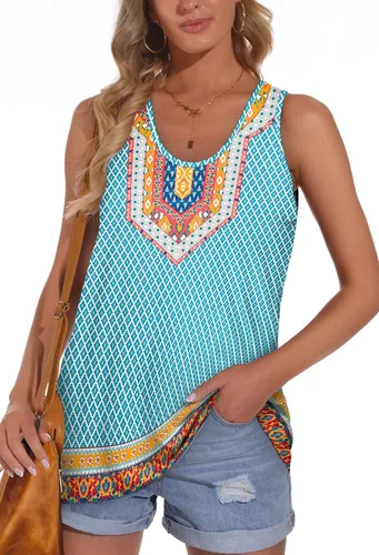 Vista 2 de OFEEFAN Camisetas sin mangas para mujer, cuello redondo, ajuste holgado, ropa de verano