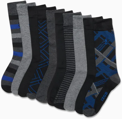 Vista 4 de IZOD Paquete de 10 calcetines casuales para hombre, ligeros y absorben la Negro (Black Assorted)