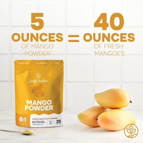 Vista 5 de Jungle Powders Polvo de mango liofilizado, bolsa de 5 onzas, extracto de mango deshidratado para hornear, sin azúcar añadido, polvo de mango seco
