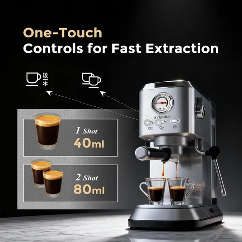 Vista 2 de Máquina de café expreso de 20 bares, cafetera compacta con espumador de leche, cafetera espresso con tanque de agua extraíble de 50 onzas