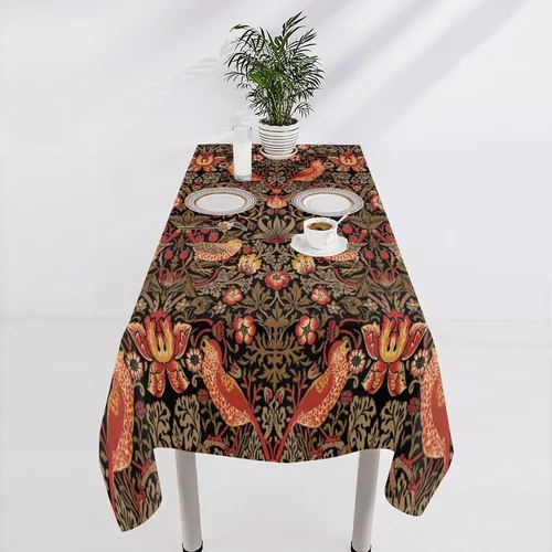 Vista 373 de Mantel Floral Retro de Pájaros, Diseño Original Bohemio William Morris Estampado Cubierta de Mesa para Hogar Picnic Fiesta Comedor Cocina William