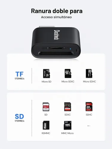 Vista 5 de Lector de Tarjetas SD, Adaptador de Tarjeta Micro SD a USB 3.0 de Dockteck, Lector de Tarjetas de Memoria SD de 5G, Adaptador USB A - C, Lector