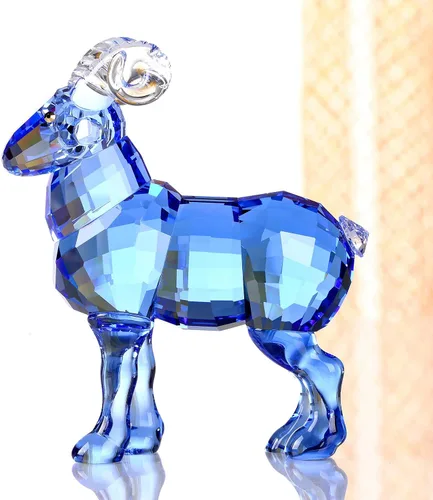 Vista 2 de Colección de figuras de animales de cabra de cristal, estatua coleccionable para decoración del hogar (azul)
