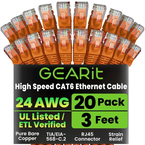 Vista 15 de GEARit Paquete de Cables Ethernet Cat 6 - Paquete de 20 Cables de Conexión Ethernet Cat6 de 1 pie Cable de Conexión de Red RJ45, Conectores