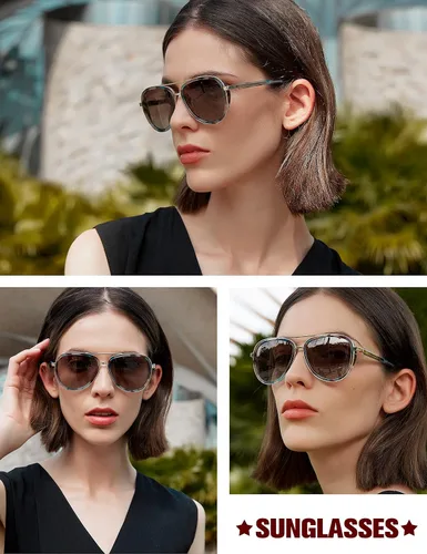 Vista 6 de BIRCEN Gafas de sol polarizadas para mujer con protección UV, persianas retro espejadas con marco de acetato BC2001