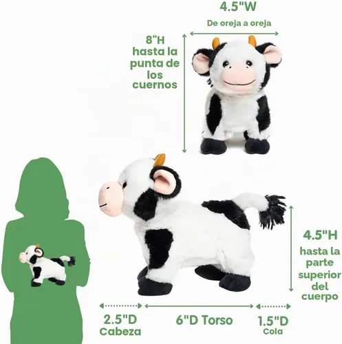 Vista 3 de Cuddle Barn Barnyard Buddies - Peluche animado de vaca que se mueve, Moos, canta, 10 pulgadas