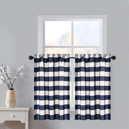 Vista 40 de VOGOL Cenefa de cuadros marrón con textura de lino para dormitorio, sala de estar, diseño de bolsillo para barra, fácil de colgar, 52 x 12 pulgadas