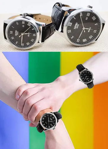 Vista 6 de SKMEI Reloj para hombres de negocios vestido clásico de moda casual negro cuero cuarzo analógico impermeable calendario fecha luz simple relojes