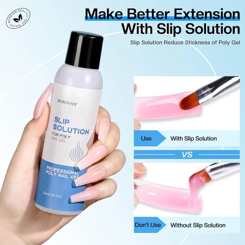 Vista 3 de Morovan Solución deslizante de poligel para uñas: Líquido deslizante de grado de salón y formas de uñas dobles para extensiones de uñas de gel