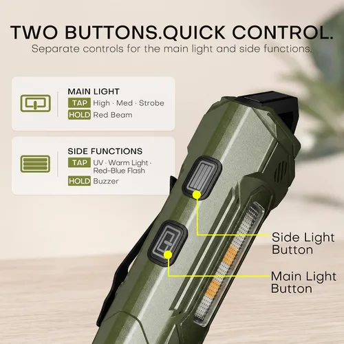 Vista 7 de Linterna recargable EDC llavero, pequeña linterna de bolsillo con luz UV Verde
