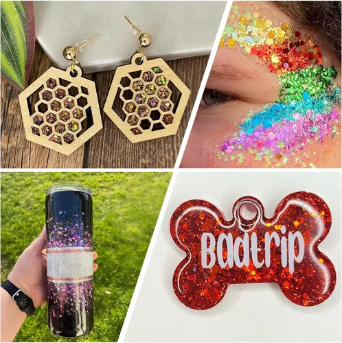 Vista 5 de Purpurina gruesa iridiscente, 3.53 onzas, purpurina para manualidades para artes y manualidades, purpurina mixta gruesa cosmética, purpurina Rosa