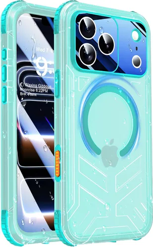 Vista 42 de Funda impermeable para iPhone 15 con Magsafe, protector de pantalla, cordón, IP68 militar de cuerpo completo a prueba de golpes, para deportes