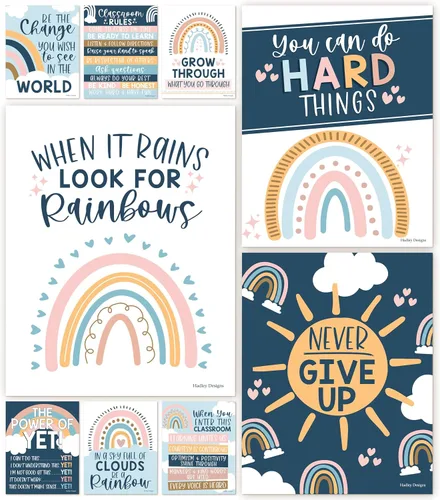 Vista 15 de Hadley Designs Póster motivacional para decoración de aula, 9 pósteres de aula de mentalidad de crecimiento, decoración de pared inspiradora