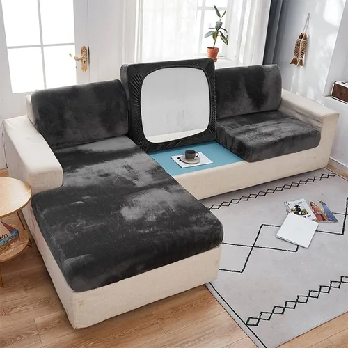 Vista 15 de Fundas de cojín de terciopelo elástico, funda de cojín suave para asiento de sofá, extraíble y lavable, protector de muebles para cojín de asiento
