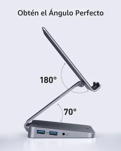 Vista 7 de Anker Hub USB C para iPad, 551 USBC Hub (8 en 1), con soporte plegable para tableta, HDMI 4K, 2 puertos de datos USB-A, para iPad Pro 5ª