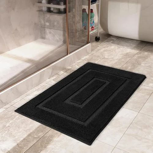 Vista 7 de HOMORE Alfombra de baño negra de 24 x 17 pulgadas, suave y absorbente, alfombra de baño pequeña, alfombra de baño lavable antideslizante para bañera
