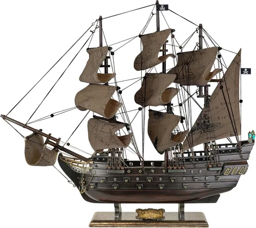 Vista 8 de SAILINGSTORY Modelo de Barco Pirata de Madera Black Pearl Barco de Vela Decoración de Velero 20.5" Velas Antiguas