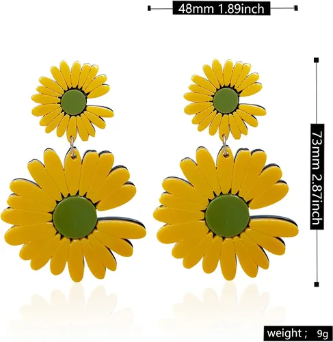 Vista 5 de YUNXI Aretes de margaritas de los años 60 y 70 para mujer, diseño de flor naranja, bohemios, aretes de joyería de pétalos de Hawaii, girasol, aretes