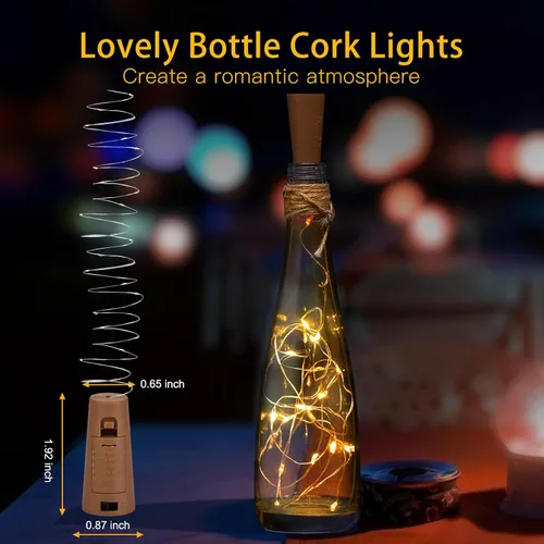 Vista 3 de Brightown Luces para Botellas de Vino con Corcho - Paquete de 10, 2.1 m, 20 LED, Luces de Corcho Operadas con Batería, Luces de Hada Mini de Alambre
