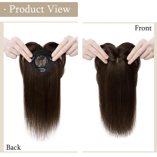 Vista 2 de MY-LADY Top Hairpieces para mujer con flequillo, base mono natural, 100% cabello humano real, clip en pieza de cabello lacio en medio para pérdida