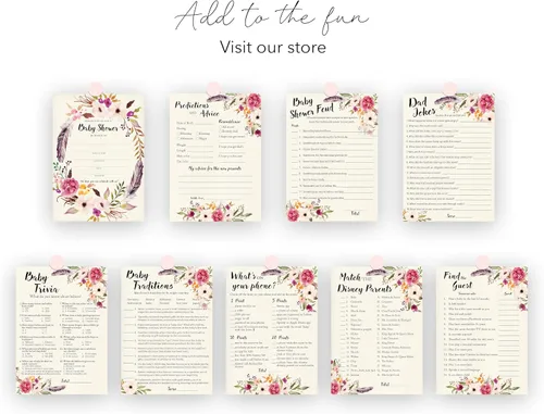 Vista 7 de BOHO - Tarjetas de predicción y consejos – Paquete de 25 – Juegos de baby shower BOHEMIAN Pink GIRL, deseos florales para nuevos padres, mamá y papá