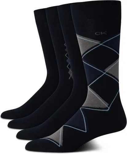Vista 21 de Calvin Klein Calcetines de vestir para hombre, paquete de 4 unidades, mezcla de algodón suave, calcetines a rayas, calcetines largos casuales