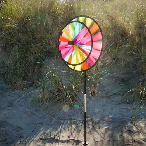 Vista 6 de In the Breeze 2613 - Spinner doble Fiesta de 13 pulgadas con vela de viento - Colorido giratorio giratorio para patios y jardines