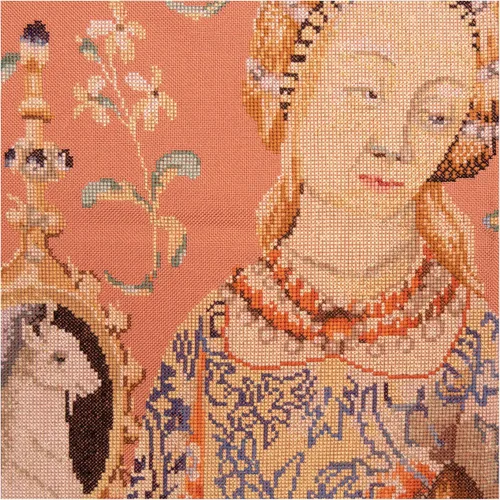 Vista 2 de Thea Gouverneur - Kit de punto de cruz contado - Señora y unicornio - Jobelan - 27 unidades - Kit de bordado para adultos - Hilos de bordado DMC