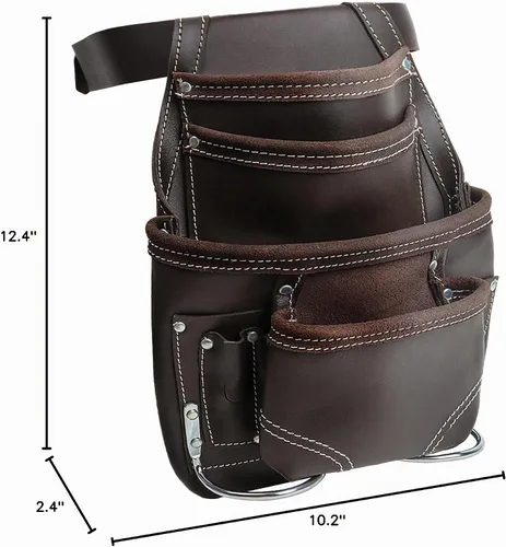 Vista 9 de Genuine Leather Tool Pouch Bag with 2'' Work Belt Included for Handyman, Construction, Carpenter, Farmers with 10 Pockets 2 Hammer Holders
