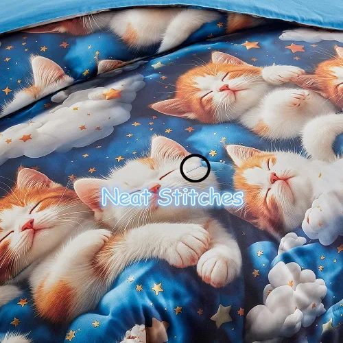 Vista 5 de Juego de edredón individual para niños y niñas, edredón de gato de 3 piezas con 2 fundas de almohada, juego de ropa de cama individual de gatito