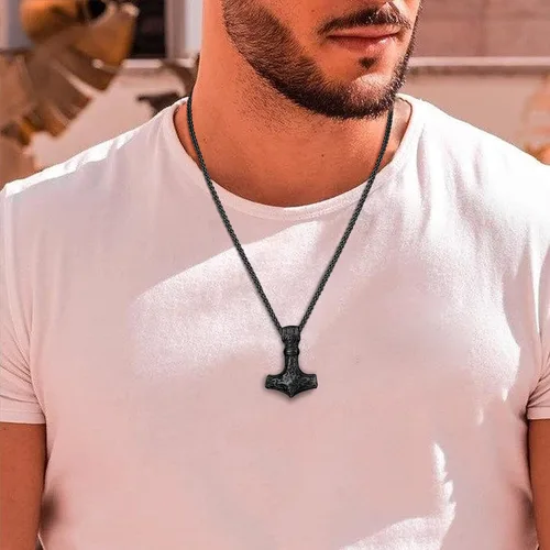 Vista 3 de Colgante nórdico de martillo vikingo Thor para hombre collar de talismán de mitología Vegvisir Mjolnir de acero inoxidable joyería de amuleto nórdico