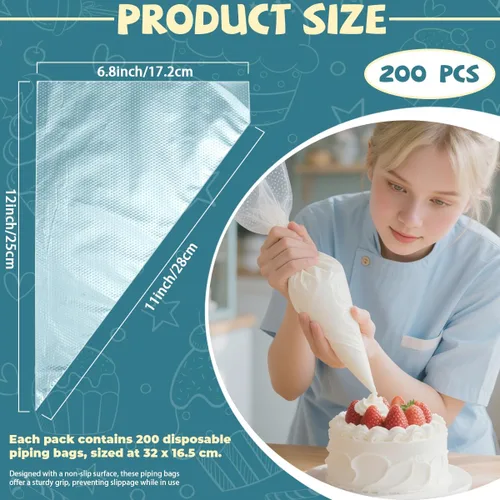 Vista 2 de Bolsas de pastelería desechables de 10 pulgadas, 200 unidades, bolsas de pastelería para glaseado, bolsas de pastelería gruesas antideslizantes