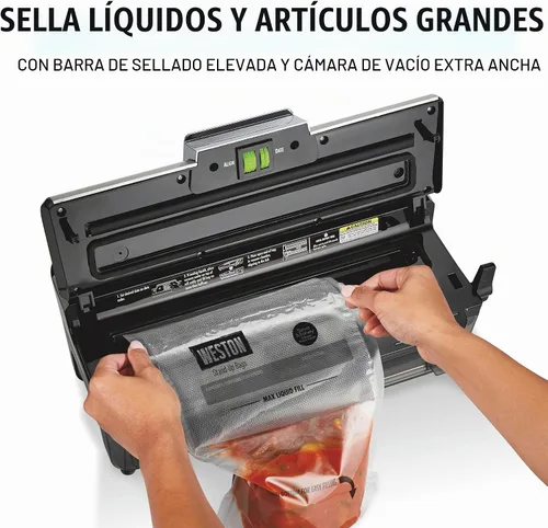 Vista 6 de WESTON BRANDS Máquina selladora al vacío líquida y seca con sello de código de fecha, cortador integrado, botón de pulso, incluye 2 rollos + 6