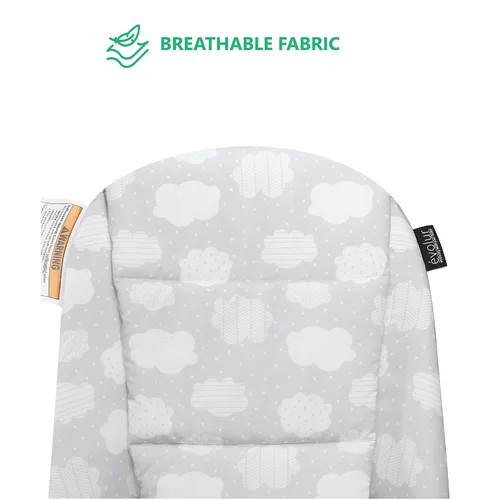 Vista 5 de Evolur Koko - Bouncer portátil para bebés en color gris nube, tela transpirable, funda de asiento extraíble, fácil de limpiar para bebé