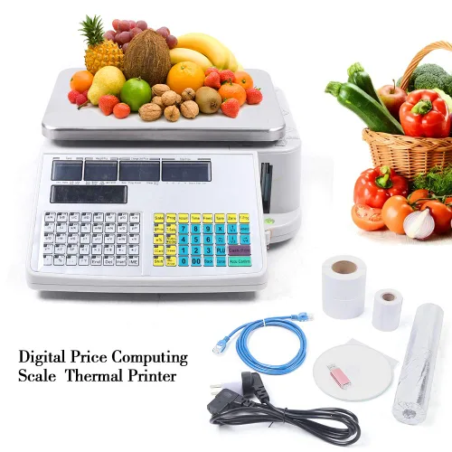 Vista 3 de Báscula digital de computación de precio de 66 libras y 66.1 lbs con impresora, báscula digital portátil de alimentos para cocina, delicatessen