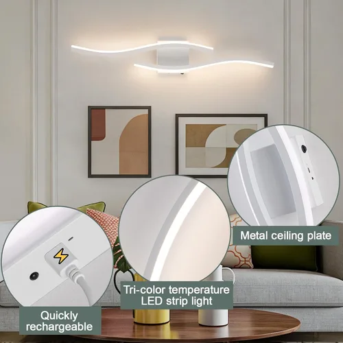 Vista 7 de Juego de dos apliques de pared LED modernos, apliques de pared regulables, 3000K-6500K LED inalámbrico con control remoto, lámpara de pared