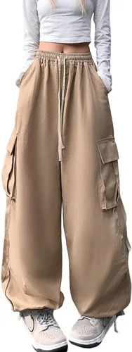 Vista 2 de Pantalones de mujer Y2k Cargo Gothic Baggy Pantalones de cintura alta Harajuku Streetwear Pantalones de paracaídas para hombre