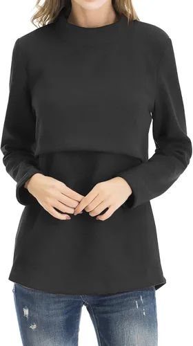 Vista 10 de Smallshow Camisetas de maternidad con forro polar para mujer, manga larga, ropa para amamantar Verde militar