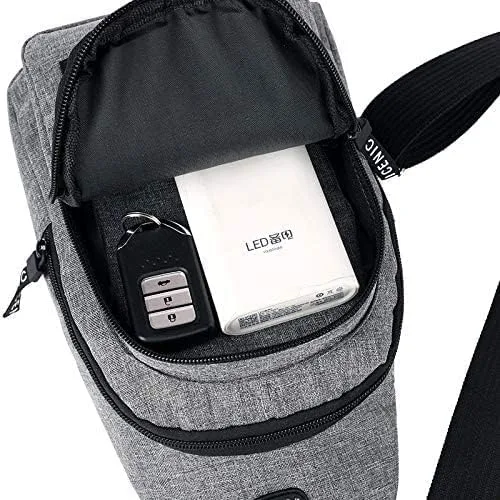 Vista 7 de YERCHIC Bolso bandolera pequeño cruzado en el pecho, hombro resistente al agua, bolsa de viaje con correa para hombres y mujeres con agujero