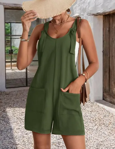 Vista 3 de YESNO Overol corto casual de verano para mujer, ajustable, con correa de nudo, con bolsillos, PYE