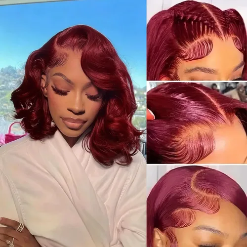 Vista 11 de Peluca Bob de 10 Pulgadas de Cabello Humano, Pelucas Frontales de Encaje HD 13x4 de Cabello Humano Pre-Desplumadas, Peluca Bob Corta, Pelucas