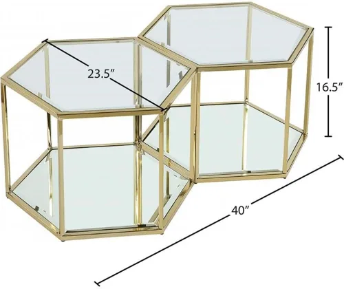 Vista 3 de Meridian Furniture Sei Collection Modern Mesa de centro modular de acero inoxidable con base de espejo, 2 piezas, color dorado cepillado