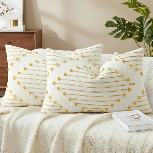 Vista 12 de Mecatny Juego de 2 fundas de almohada bohemias de verano para exteriores, 16 x 16 pulgadas, fundas de almohada decorativas para sofá, sala de estar